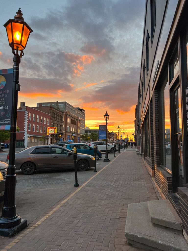 Sunset on Queen Street in downtown Charlottetown