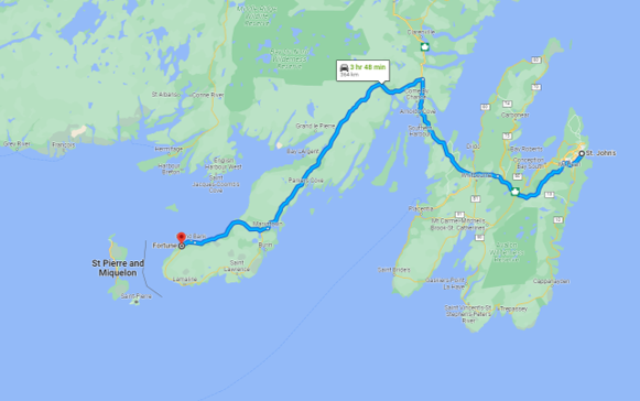 Driving from St. John's to Fortune, Newfoundland and then taking the ferry from Fortune to St. Pierre et Miquelon