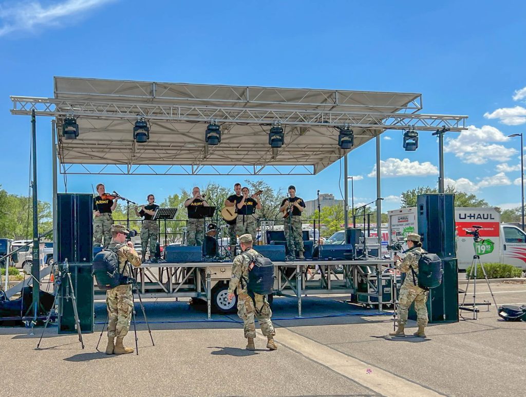 The Army Band on stage in the 98 degree heat