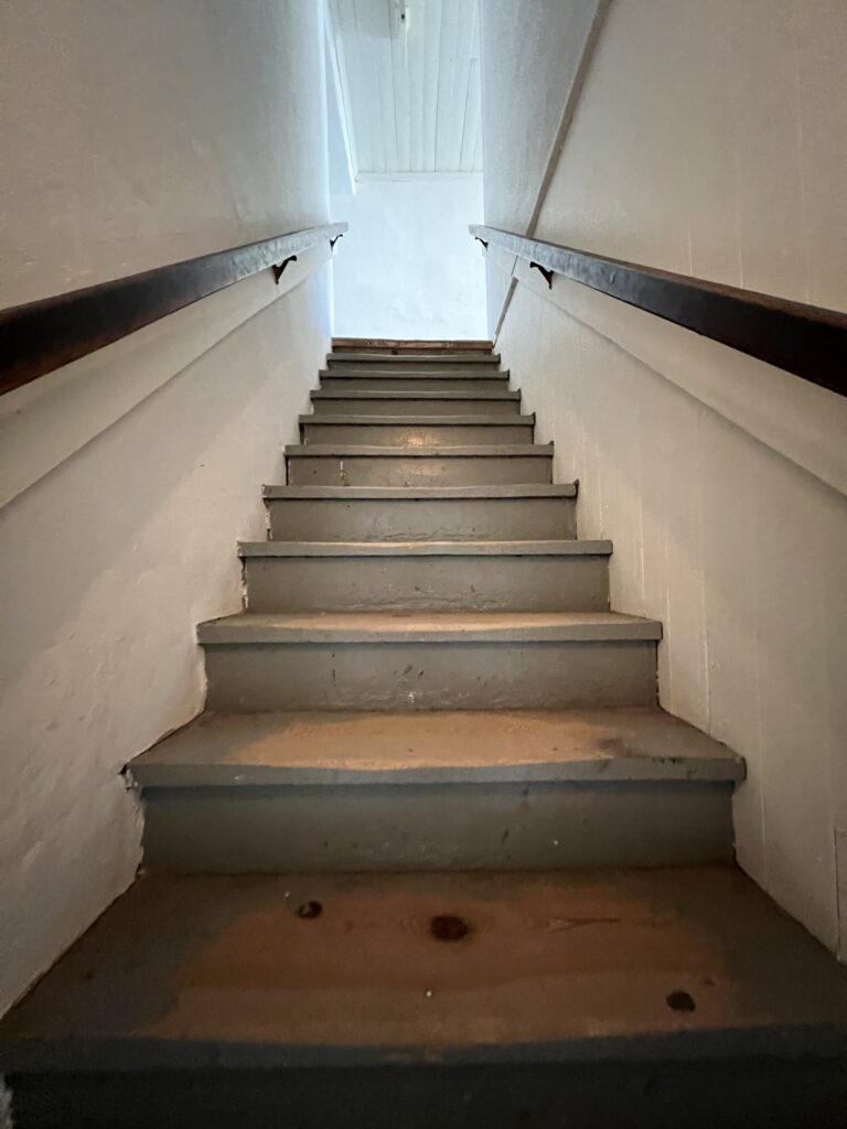 The courthouse stairs Deputy James Bell fled down after being shot by Billy the Kid during his 1881 escape.