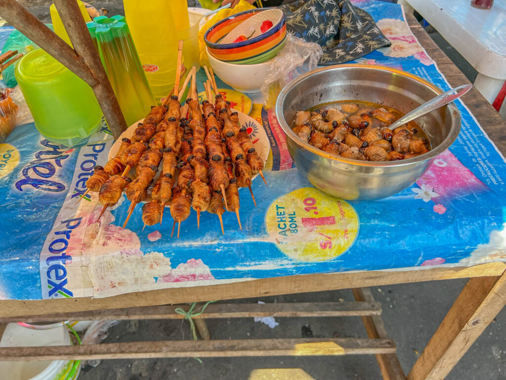 Beetle grubs.  Our guide offered to buy us one, but we politely declined.  