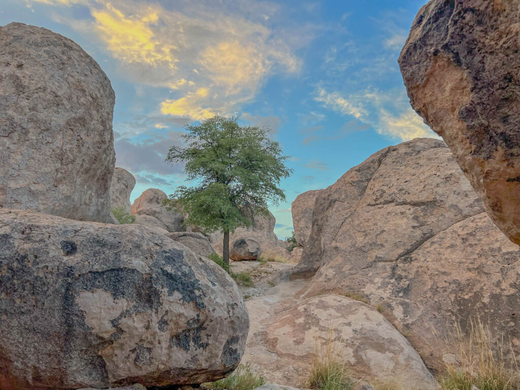 Hiking through the rock formations at the City of Rocks State Park