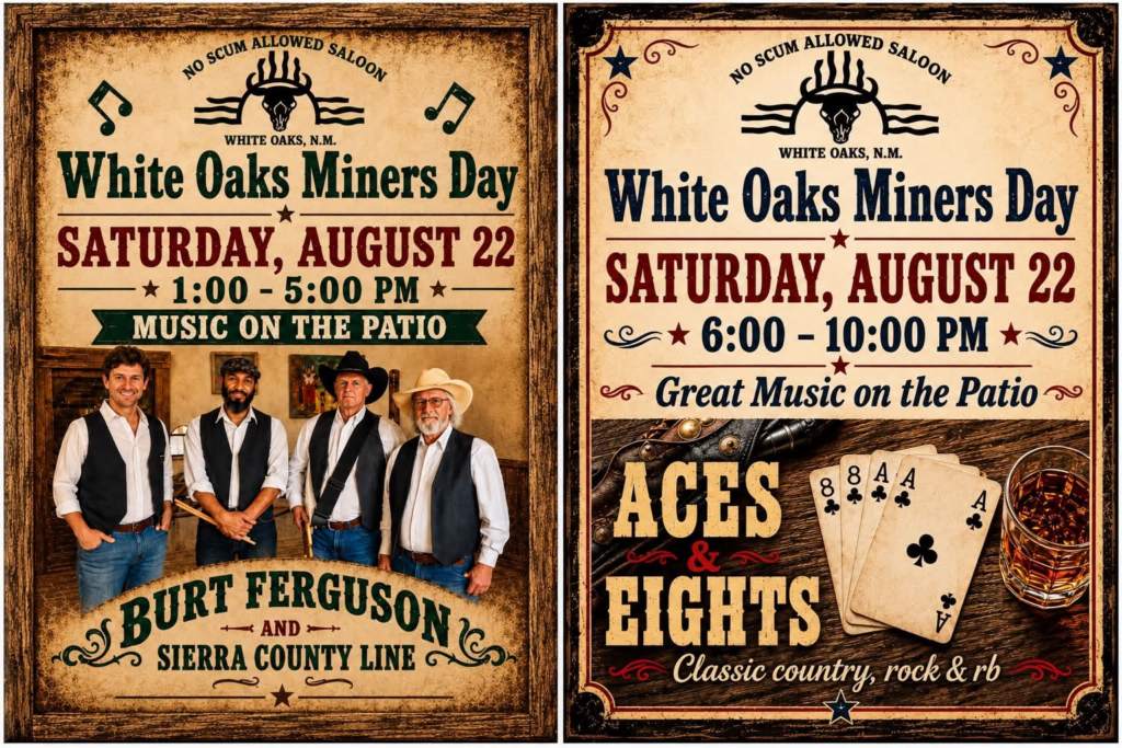 Live music at the No Scum Allowed Saloon during the 2026 White Oaks Miner's Day.