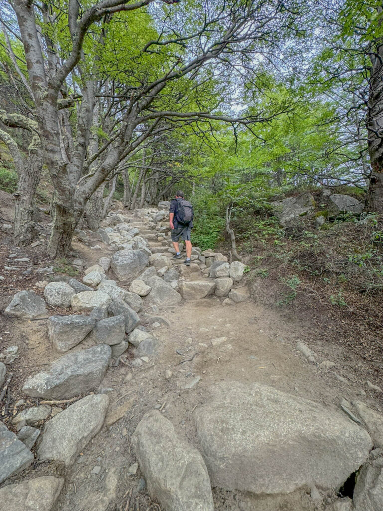 The trail turns rocky and steep