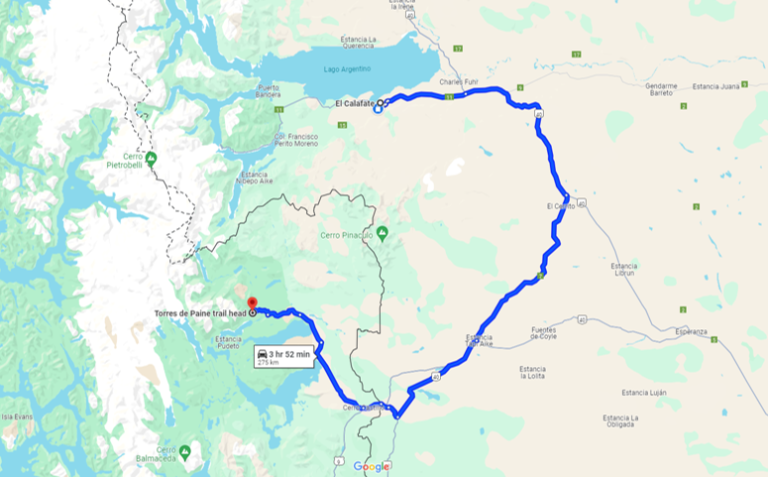 Driving from El Calafate, Argentina to Torres del Paine, Chile