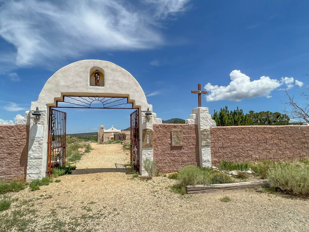 Entrance to the San Francisco de Asis Catholic Church and cemetery in Golden, New Mexico