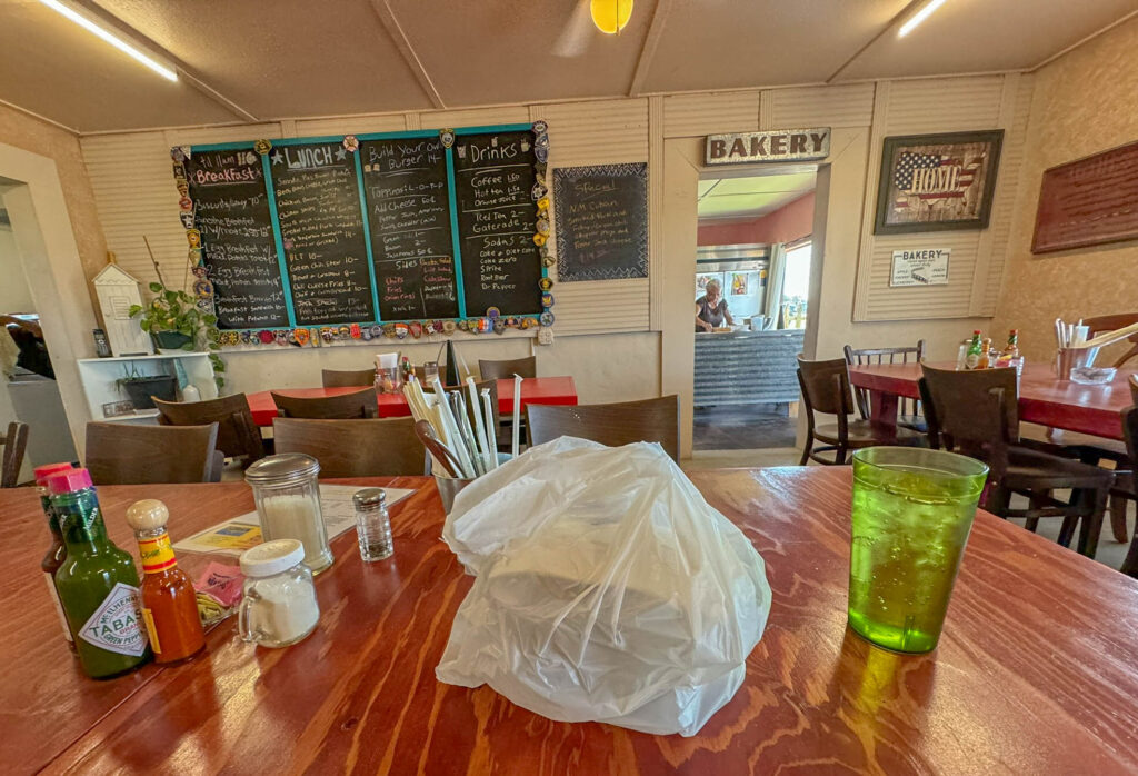 The menu on the wall at The Gatherin' Place in Pie Town, New Mexico