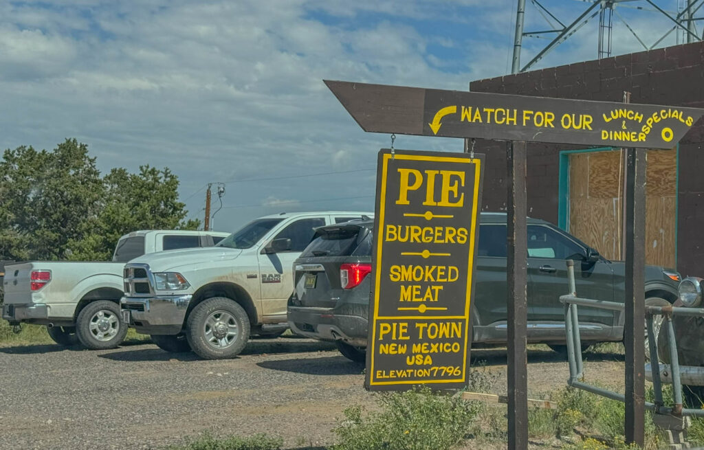 The sign in front The Gatherin' Place in Pie Town, New Mexico.