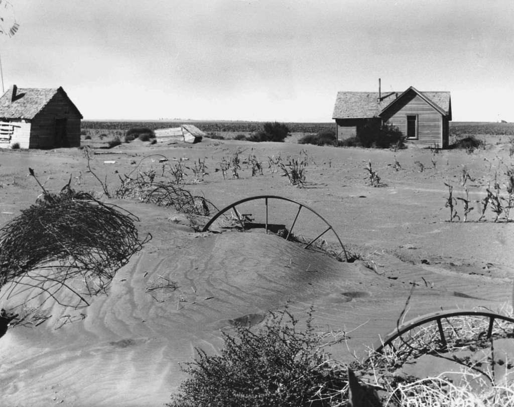 It's easy to see why people fled the Dust Bowl.  Picture of an abandoned farm in the Dust Bowl region of Oklahoma, USDA Photo, 1937.