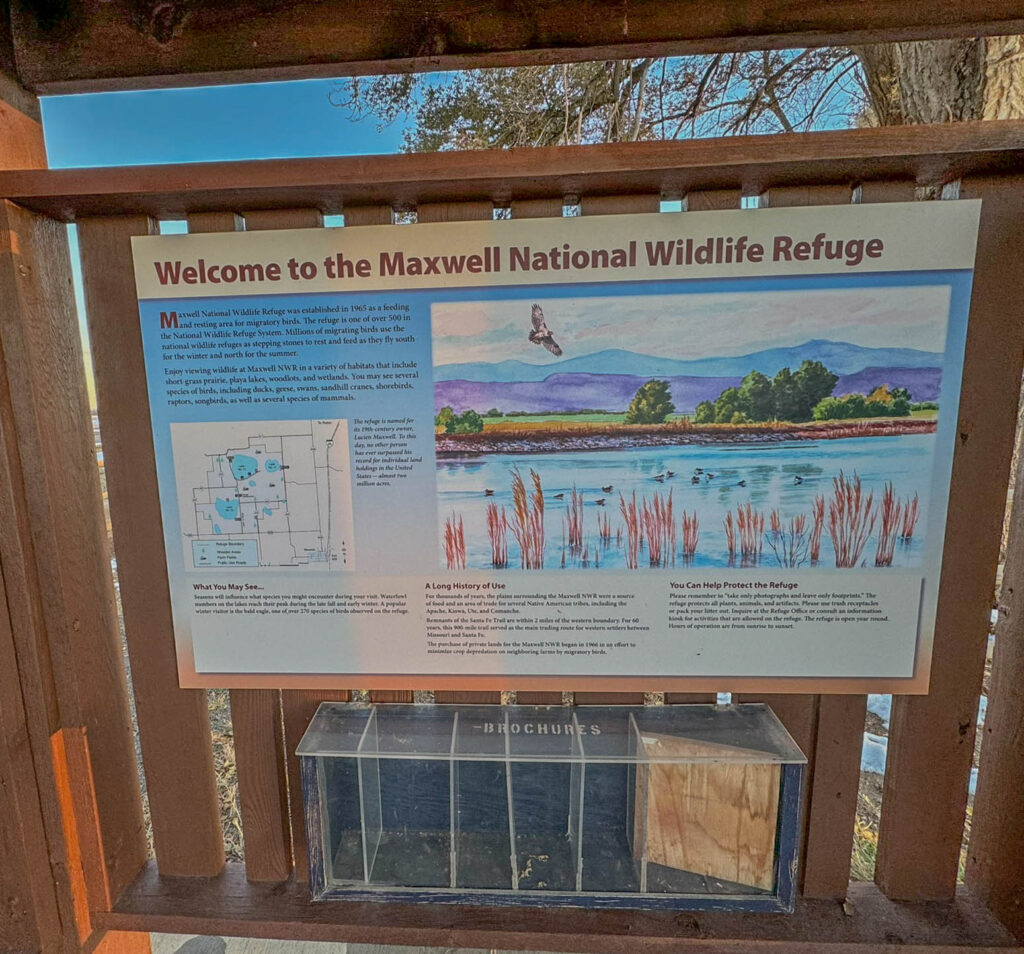 Welcome sign and map outside of the Maxwell National Wildlife Refuge visitor center