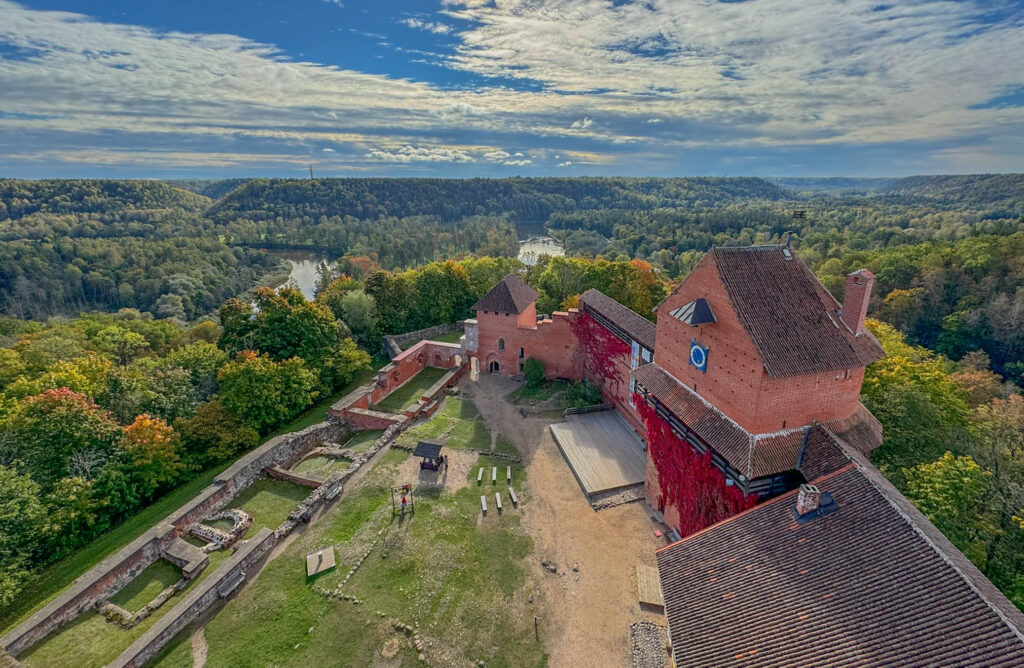 We're rewarded with a beautiful view of the Turaida Castle grounds and the surrounding Gauja National Park landscape.