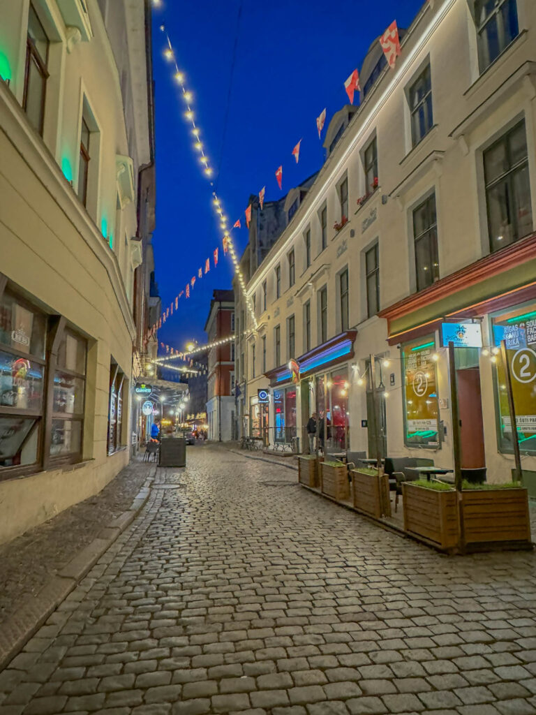 Walking the cobblestone streets of Old Town Riga in twilight, before things pick up in the evening.