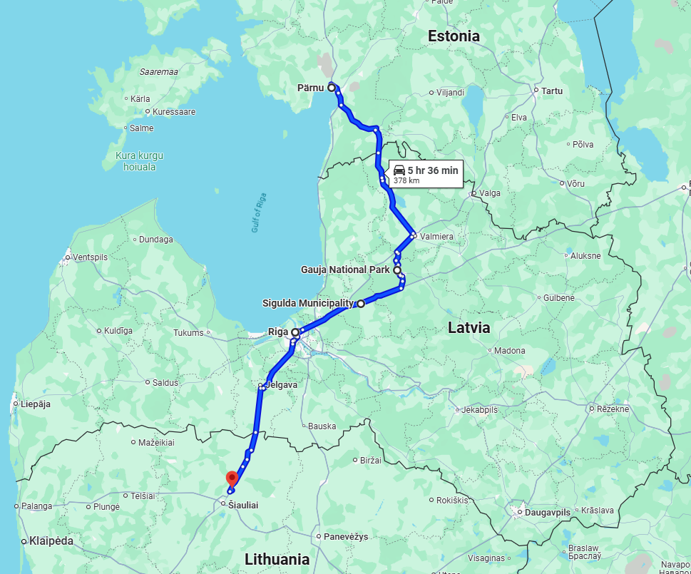 Our route through Latvia passes through Gauja National Park, the town of Sigulda, and the capital city of Riga.