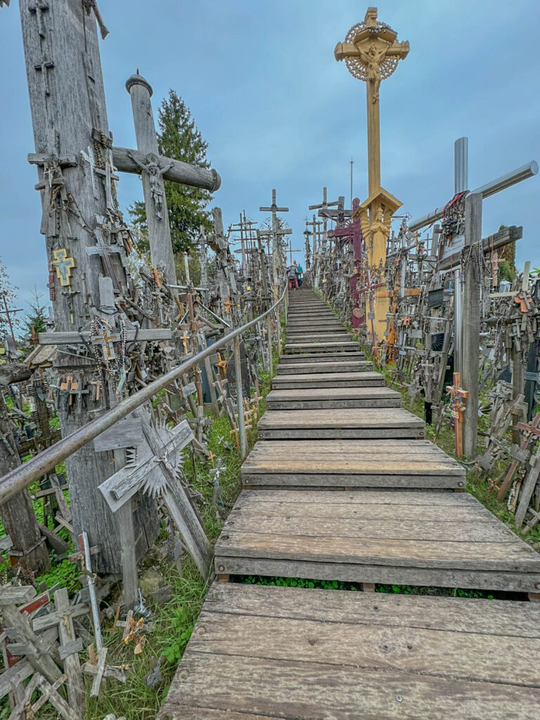 We begin our initial climb up the stairs of the Hill of Crosses.