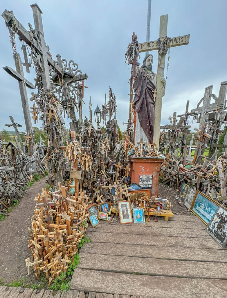 A closer look at some of the crosses and other religious artifacts.