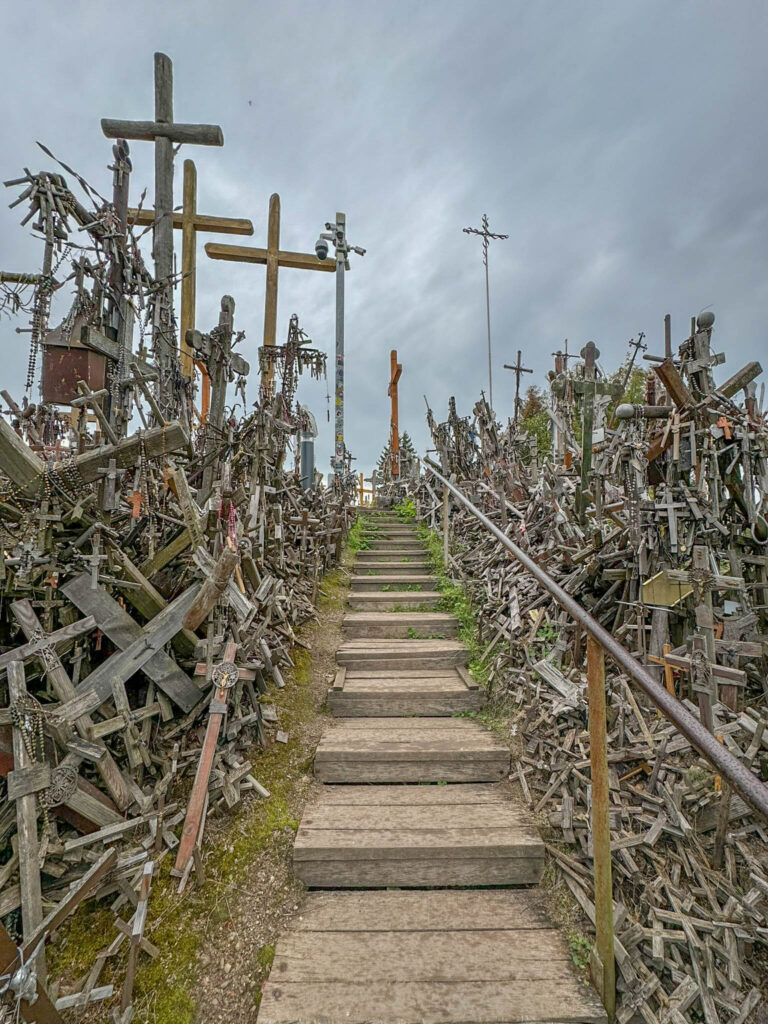 As we climb the stairs, we start to appreciate the mind-boggling number of crosses on the hill.