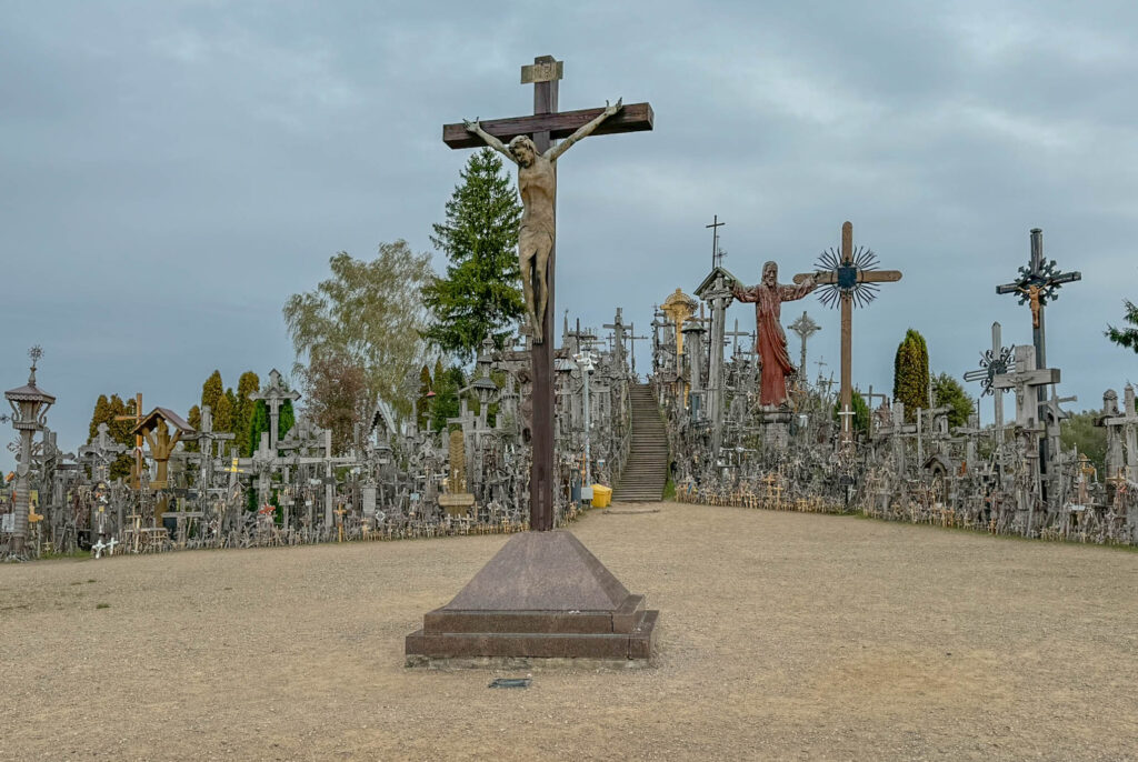 We've arrived at the entrance to the Hill of Crosses.