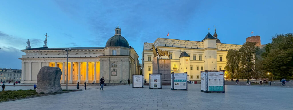 Cathedral Square is the heart of Vilnius, packed with history and landmarks.  Vilnius Cathedral (left): This iconic building with tall columns is central to Lithuania’s Christian history.  Palace of the Grand Dukes (right): Once home to rulers, it’s now a museum showcasing Lithuania’s rich past.  Gediminas Tower (far right): The last piece of the Upper Castle, offering great city views.  Grand Duke Gediminas Monument (center): A tribute to the founder of Vilnius in the square’s heart.