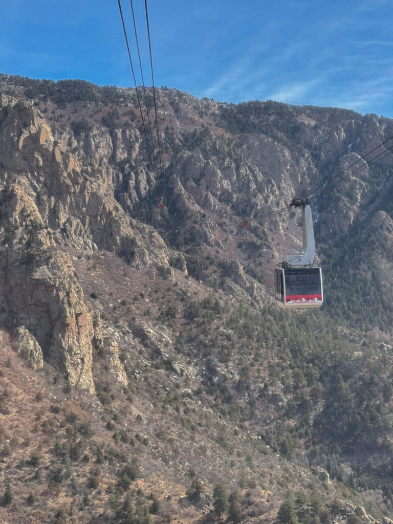 Halfway up the mountain, we cross paths with the second tram steadily heading back down.