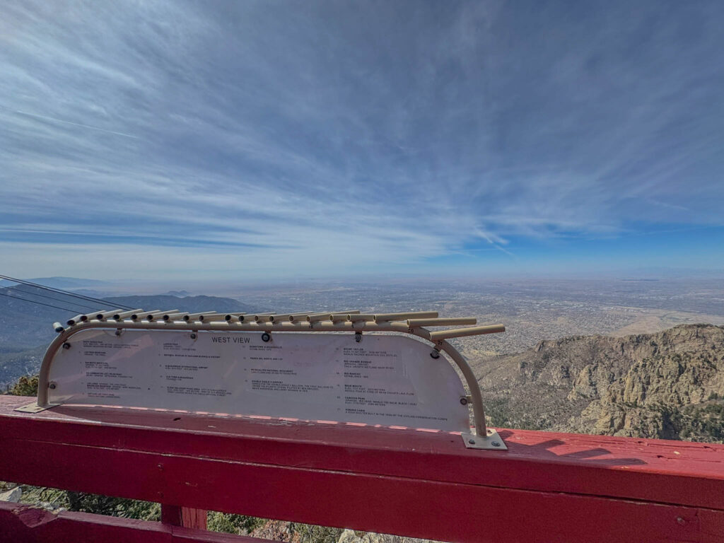 At the top of Sandia Crest, you'll be rewarded with expansive views to the west, as we continue to drift 1 inch per year in that direction.