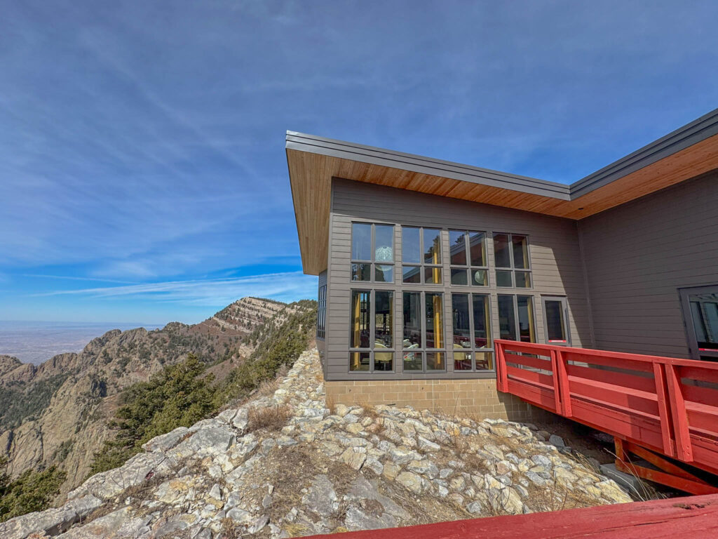 Here's a look at the Ten 3 restaurant, perched at the edge of a dramatic drop-off at Sandia Peak.