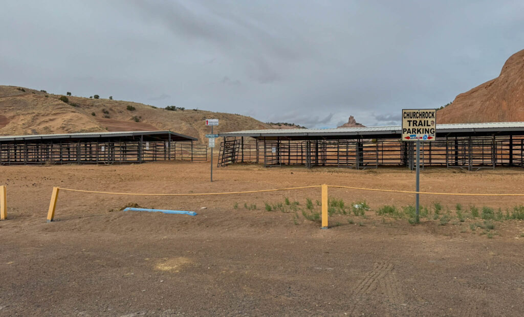 Trailhead parking at Red Rock Park, just behind the rodeo arena. From here, it’s a short and scenic hike to Church Rock—the spire in the distance that gives the trail (and the town) its name.