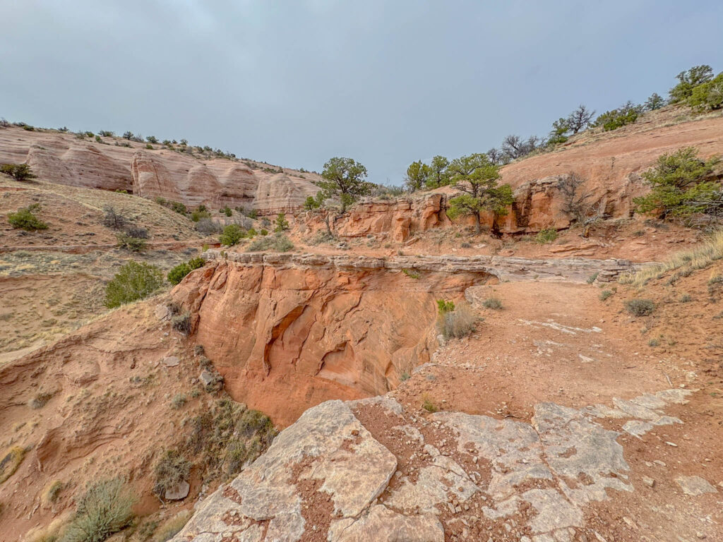 Parts of the Church Rock Trail run close to steep drop-offs like this one, so it’s best to stay centered on the path—especially if the rock is wet or your footing’s feeling questionable.