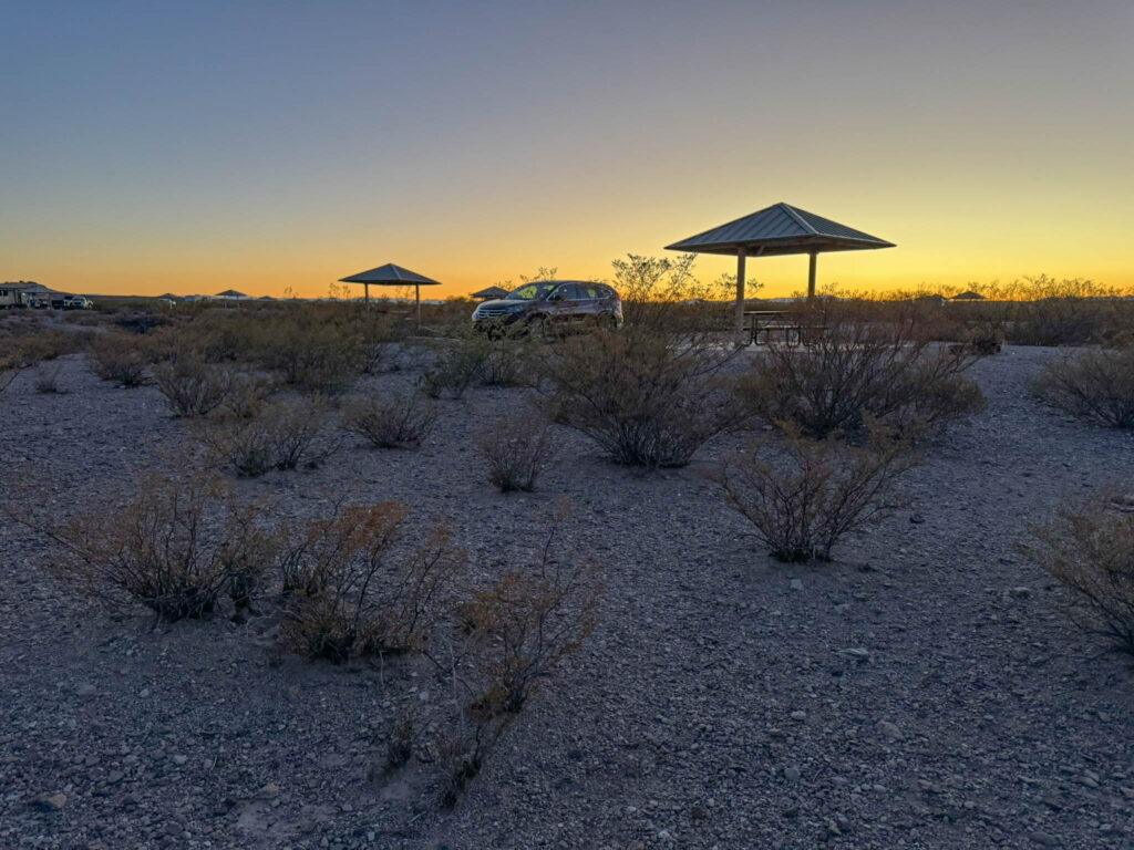 Last light on my campsite at South Monticello in Elephant Butte State Park.