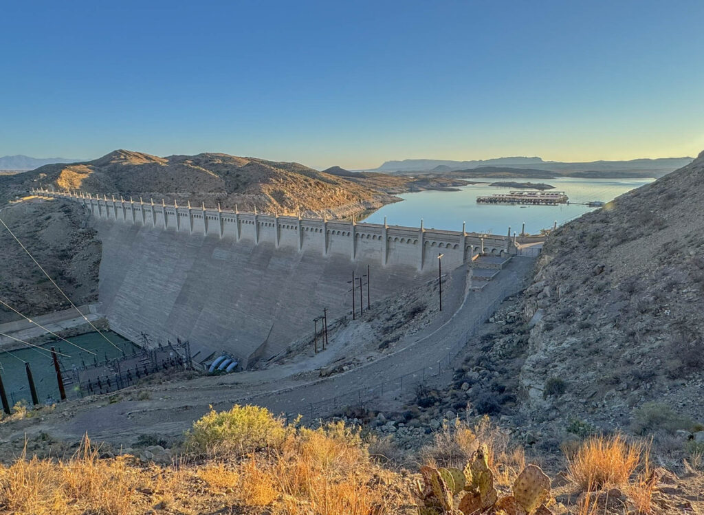Elephant Butte Dam at sunriseāstill doing its job more than a century later. You canāt drive across it anymore, but the views from the historic district are hard to beat.