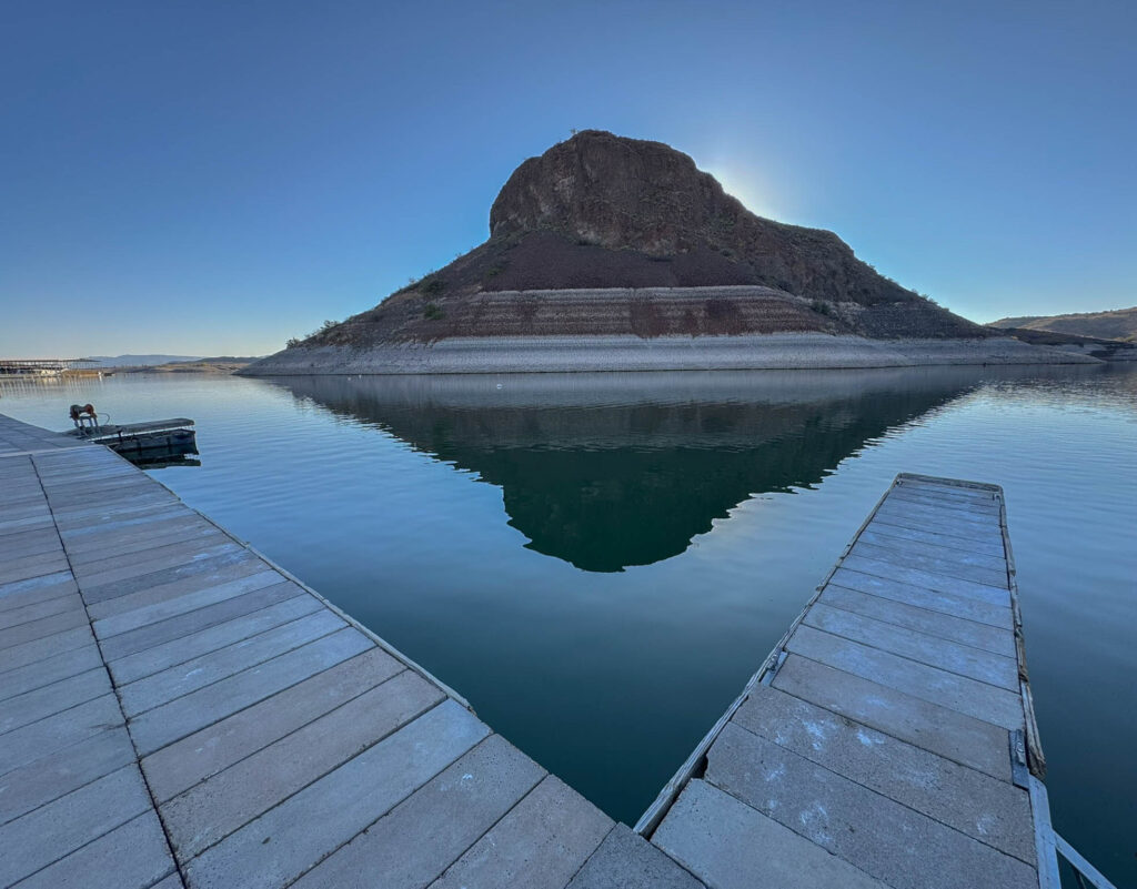 Early morning stillness at the Dam Site Marina, with Elephant Butte casting its shadow across the water. Not a bad way to start the day.