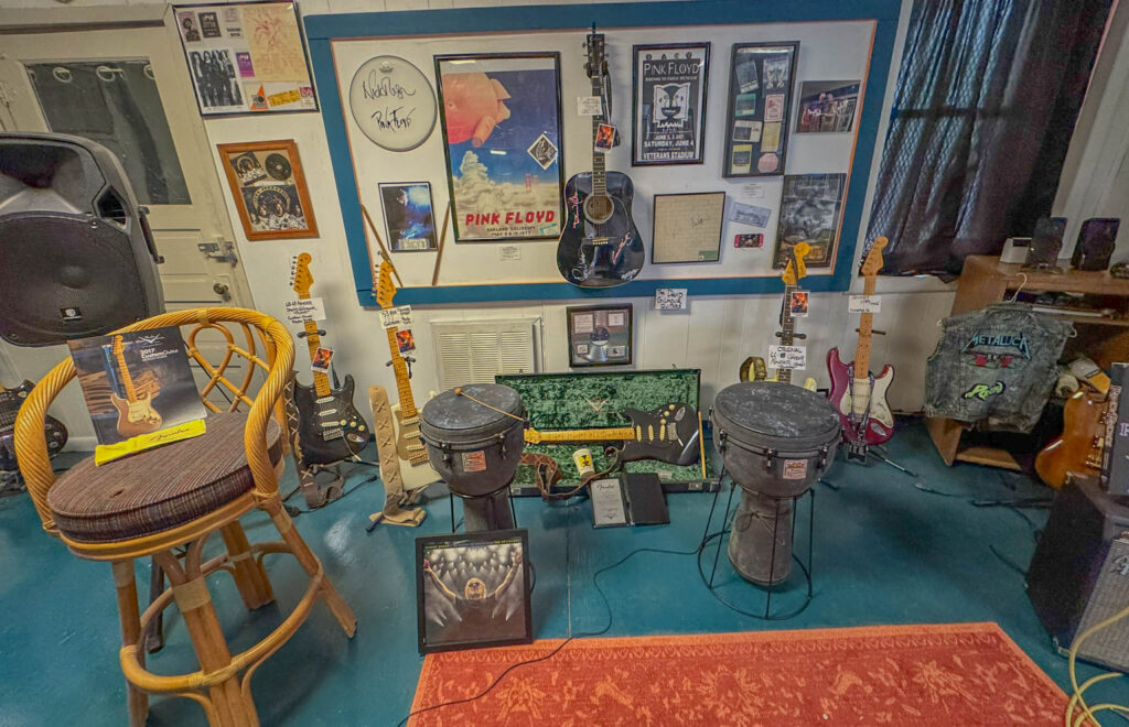 Pink Floyd memorabilia inside the Carrizozo Rock and Roll Hall of Fame Museum, one of several corners that could keep you here longer than planned.