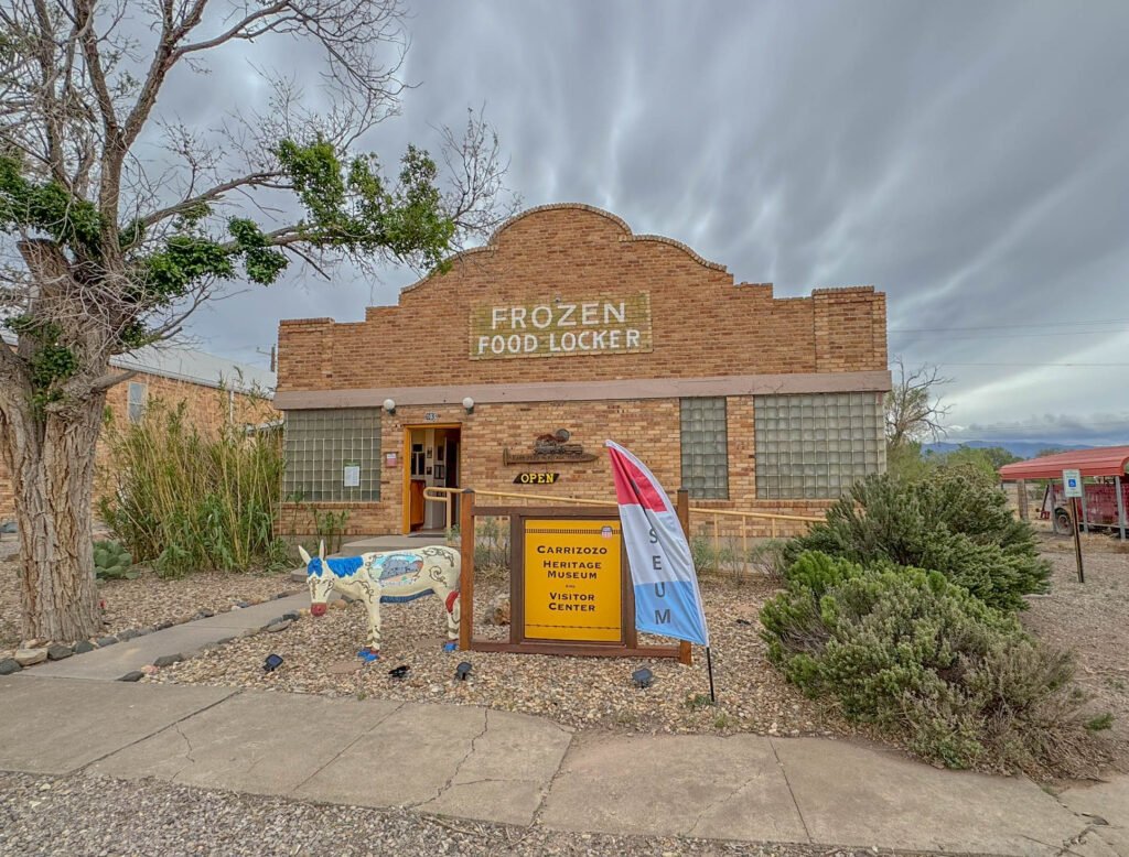 Exterior of the Carrizozo Heritage Museum, housed in the town’s former frozen food locker building.