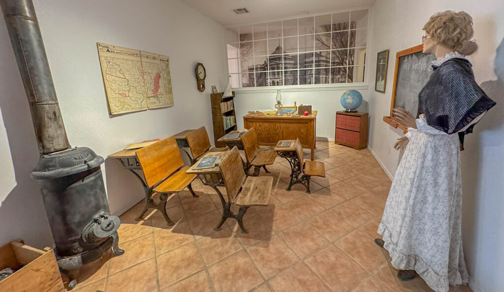 Inside the Carrizozo Heritage Museum, where exhibits like this recreate what life in town looked like in earlier days.