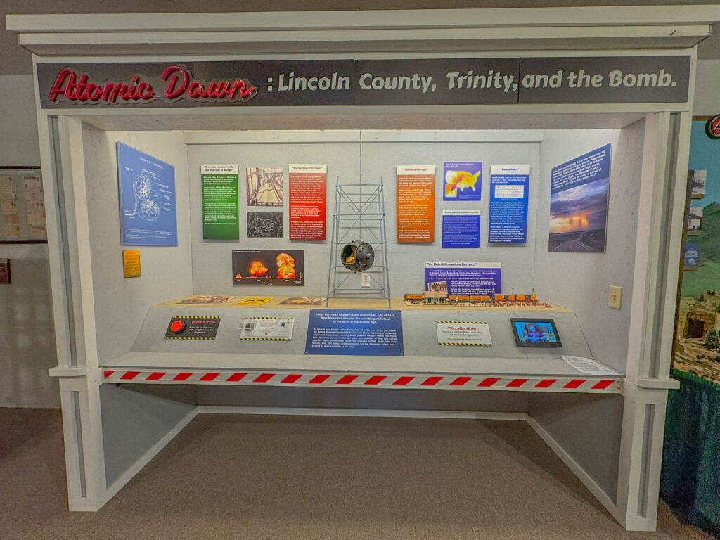 Exhibit at the Carrizozo Heritage Museum highlighting the Trinity Site and its impact on Lincoln County and surrounding communities.