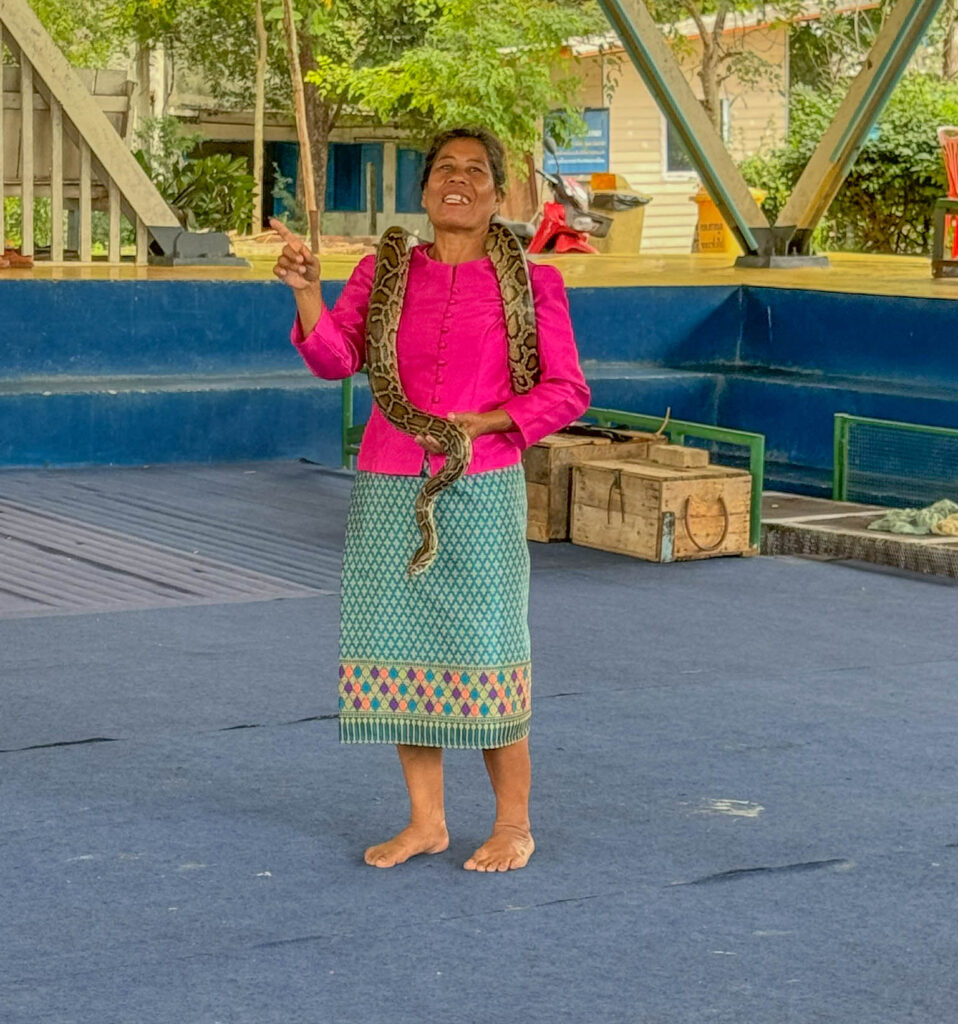 The show started quietly, with a woman and a python that didn’t seem entirely on board.