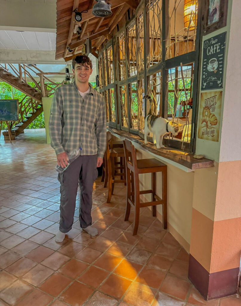 Making friends with the resident cat before we headed into the rainforest to look for animals that were considerably less interested in making friends.