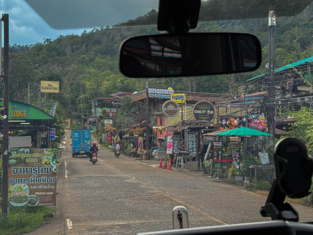 Driving through the small town of Khao Sok on our way to the national park.