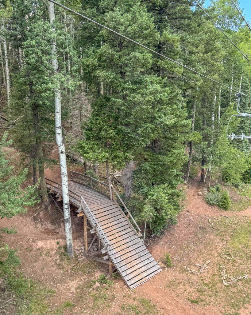 One of many technical features at Angel Fire Bike Park, seen from the Chile Express.