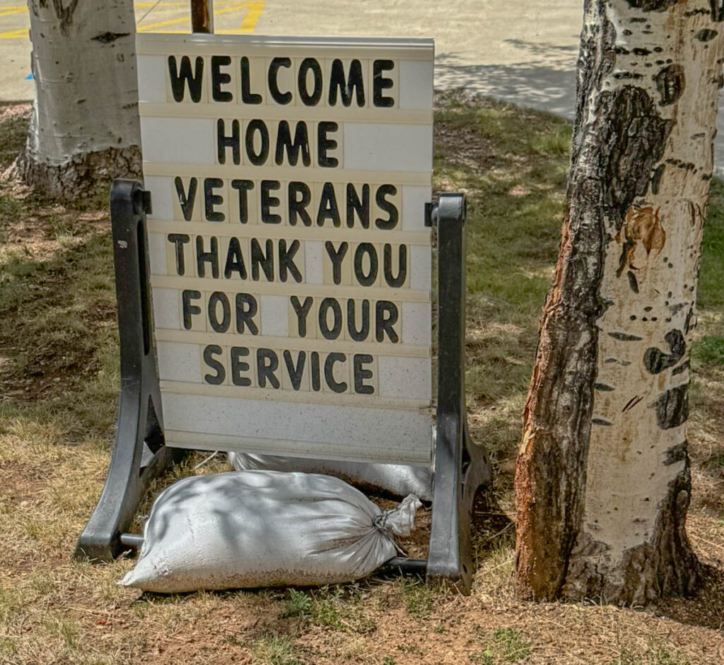A simple message for veterans outside the Vietnam Veterans Memorial at Angel Fire.