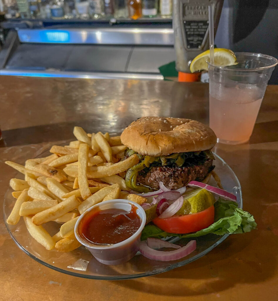 The $18 green chile burger seemed a little pricey until it arrived, with a thick patty and plenty of green chile.